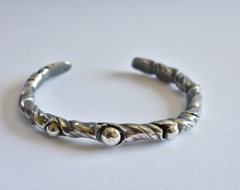 Sterling Silver Cuff Bracelet with three sterling pearls-Modern Contemporary