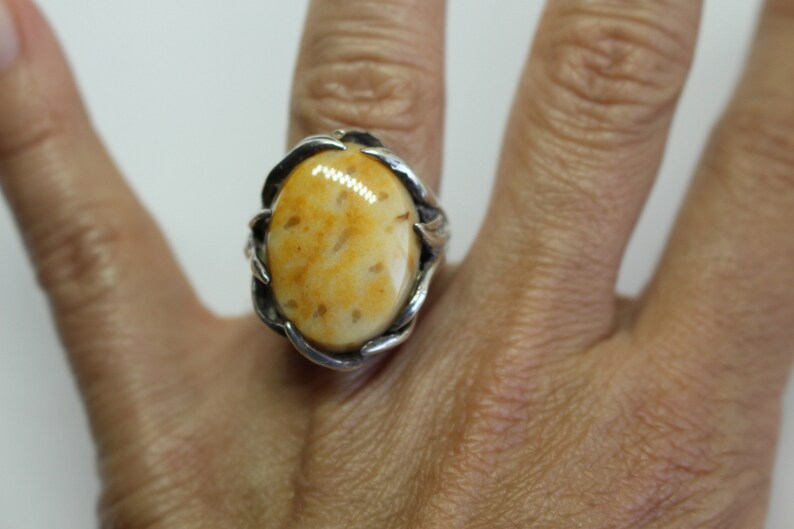 Sterling Silver and Natural stone Free Form Ring Size