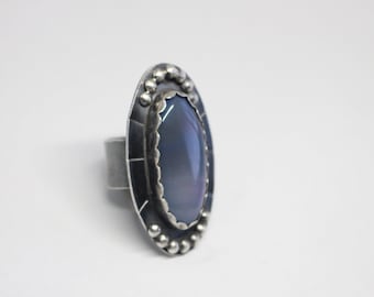 Sterling Silver and Blue Opal handcrafted ring - Size 8