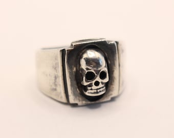 Sterling Silver skull Signet Ring Classic- Handcrafted-One of the Kind size 8 3/4