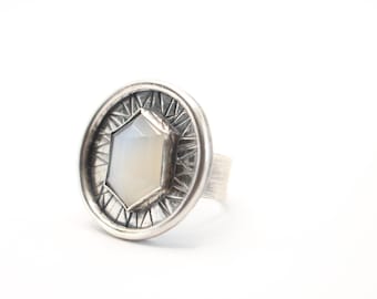 Sterling Silver and Geometrical Moonstone Ring- Handcrafted - one of a kind - Statement