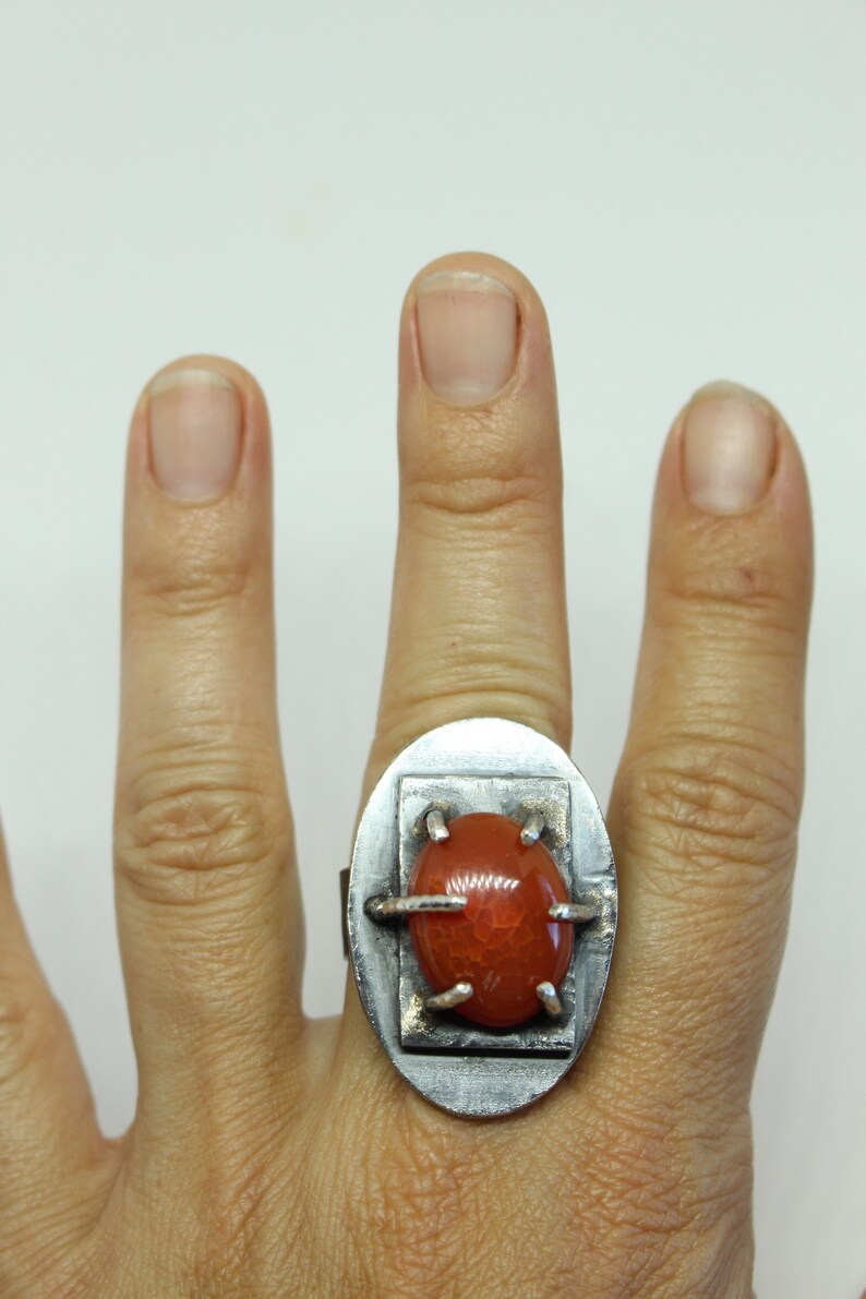 30.3 grams One of a Kind Sterling Silver and Mexican fire Opal handcrafted Ring