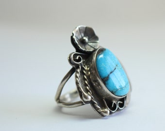 Sterling Silver and turquoise Ring - Vintage made by Delvin J. Nelson, Size 6 1/4