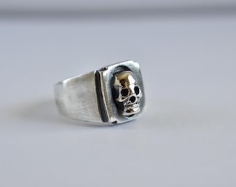 Sterling Silver skull Signet Ring Classic- Handcrafted-One of the Kind size 8 3/4