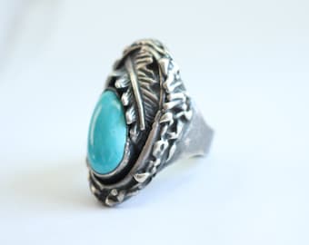 Sterling Silver and sleeping beauty Turquoise Ring - oNe of a Kind - Size 11 1/2