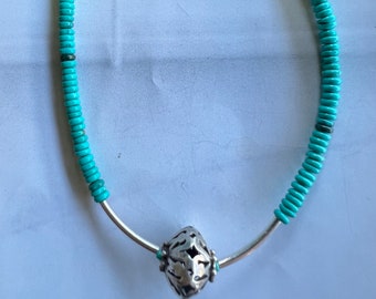 Sterling silver and turquoise necklace- Sterling accent- one of a kind