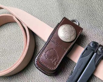 Para Leatherman Wave - Funda de cuero, piel de vacuno curtida vegetal