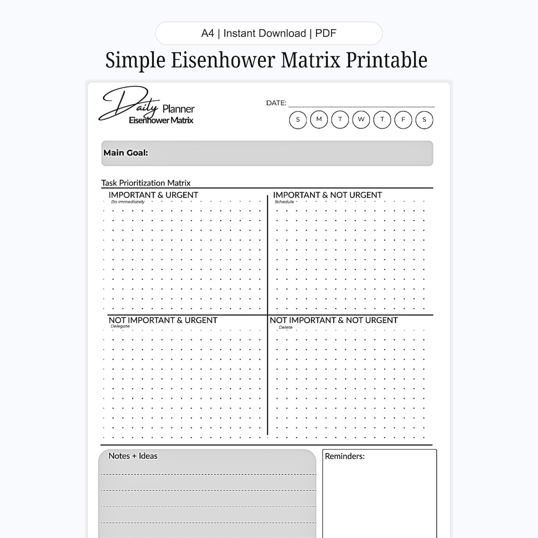 Eisenhower Matrix Printable Planner | Priority Task Worksheet for ...