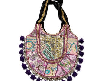 Zari Arbeit Pastell Banjara bestickte Handtasche | Boho Schultertasche mit Verzierungen