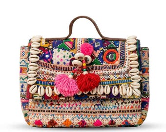 Codi Charm bestickte Banjara Handtasche | Bunte Motive Boho Tasche