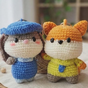 Judy und Nick häkeln Plüsch-Set, Zootopia Amigurumi Häschen & Fuchs, handgemachte Kuscheltiere, Kawaii Schlüsselanhänger, nettes Geschenk für Kinder und Filmfans