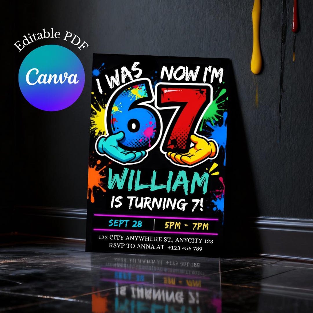6 Panel Invite Six Seven Birthday Invitation | I Was 6 Now I'm 7 Party Invite, 7th ...