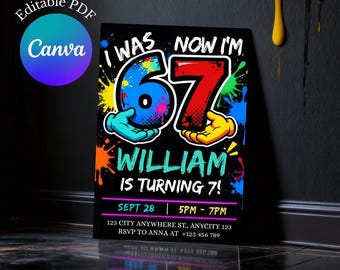 Invitation d'anniversaire de six sept ans | J'avais 6 ans maintenant j'ai 7 ans, invitation à une fête pour le 7e anniversaire, invitation d'anniversaire pour enfants, PDF/toile modifiable