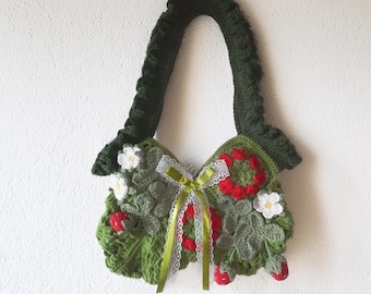 Handmade Strawberry Crochet Shoulder Bag: Kawaii Cottagecore Purse