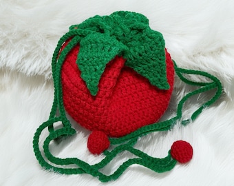 Tomato Crochet Drawstring Bag | Handmade Fruit Purse