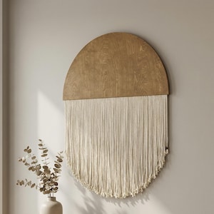 Gran colgante de pared de macramé semicircular: decoración de pared bohemia de algodón semicircular