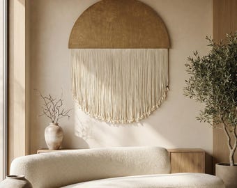Large Macrame Wall Hanging, Half Circle Woven Fiber Wall Art, Living Room Decor