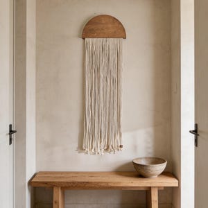 Tapiz de macramé Wabi Sabi: Arte textil bohemio neutro