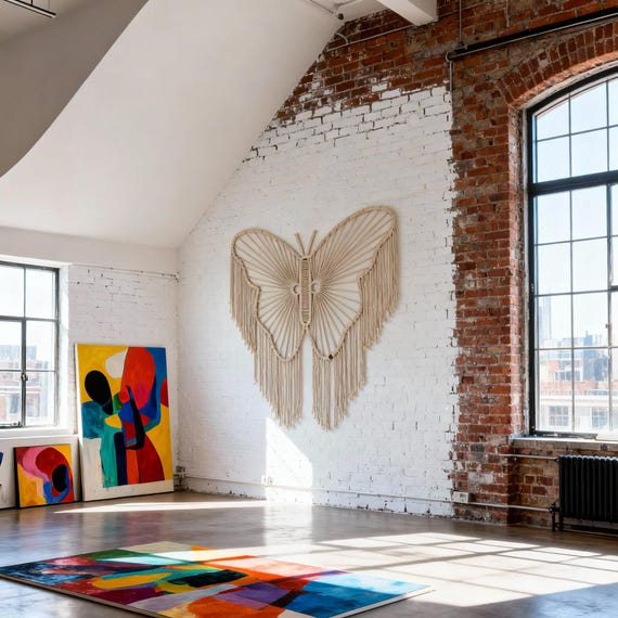 Butterfly Macrame Wall Hanging, Oversized Fiber Wall Art for Living Room Decor