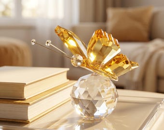 Crystal Glass Butterfly Ornament, Butterfly Figurine Decor, Nature Inspired Gift for Home Office Desk Shelf Window Display