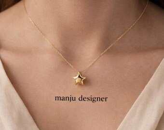 14K Gold Small Star Pendant Necklace, 14K Gold Small Star Pendant Necklace, Celestial Star Necklace, Small Star Necklace, Handmade Jewelry