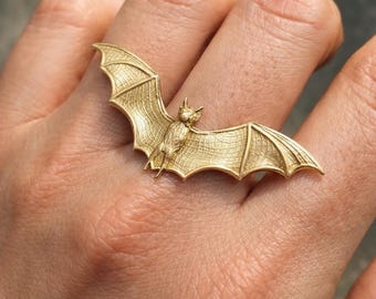 Anello pipistrello in oro - Anello gotico, Gioielli pipistrello per donna, Anello di Halloween, Gioielli da strega, Anello regolabile a forma di pipistrello, Regalo spettrale