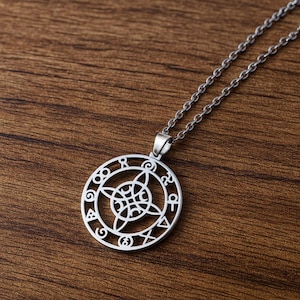 Collar con colgante de nudo wiccano / Amuleto de nudo de bruja / Amuleto de acero de titanio chapado en oro / Regalo de joyería pagana