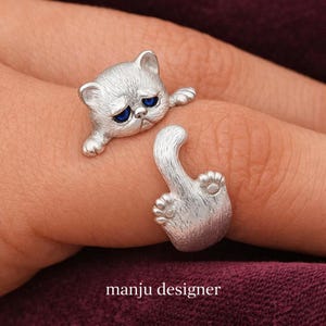 Cat Wrap Ring – Animal Lover Jewelry, Antique Gold Adjustable Ring, Wild Cat Statement Ring, Cute Cat Gift for Her, Boho Animal Jewelry