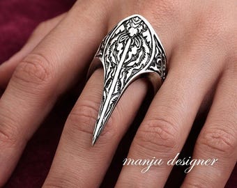 Gothic Armor Shield Ring, Silver Statement Ring, Medieval Fantasy Jewelry, Punk Biker Ring, Unique Handcrafted Gift for Him Her