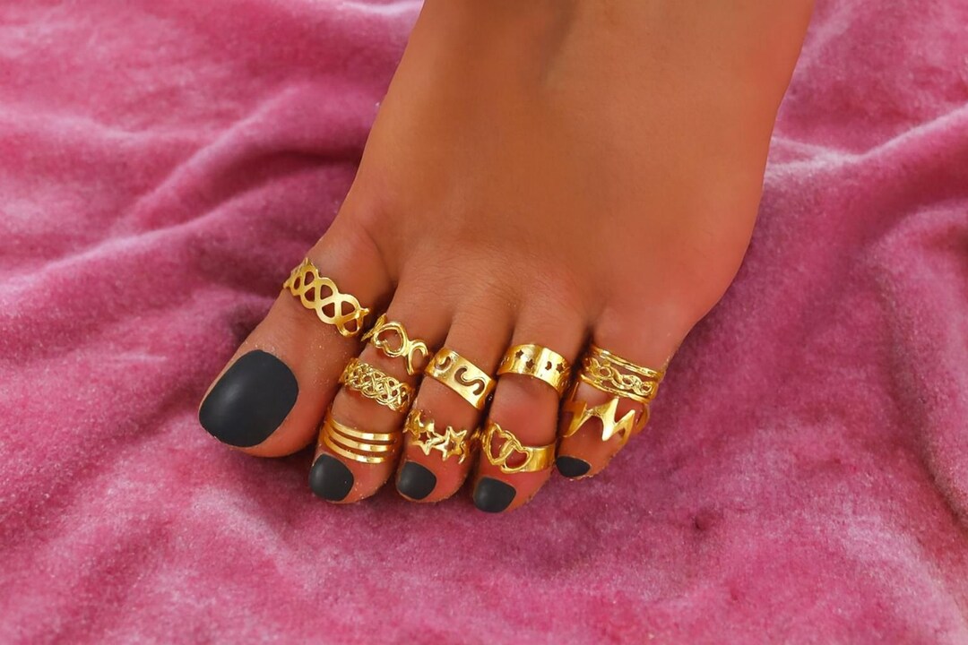 Gold Toe Ring Set, Adjustable Alloy Toe Rings for Women, Boho Beach ...