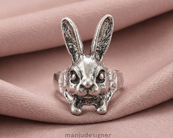 Rabbit Ring, Bunny Ring, Adjustable Animal Ring, Cute Bunny Jewelry, Rabbit Lover Gift, Woodland Ring, Cottagecore Jewelry, Minimalist Ring