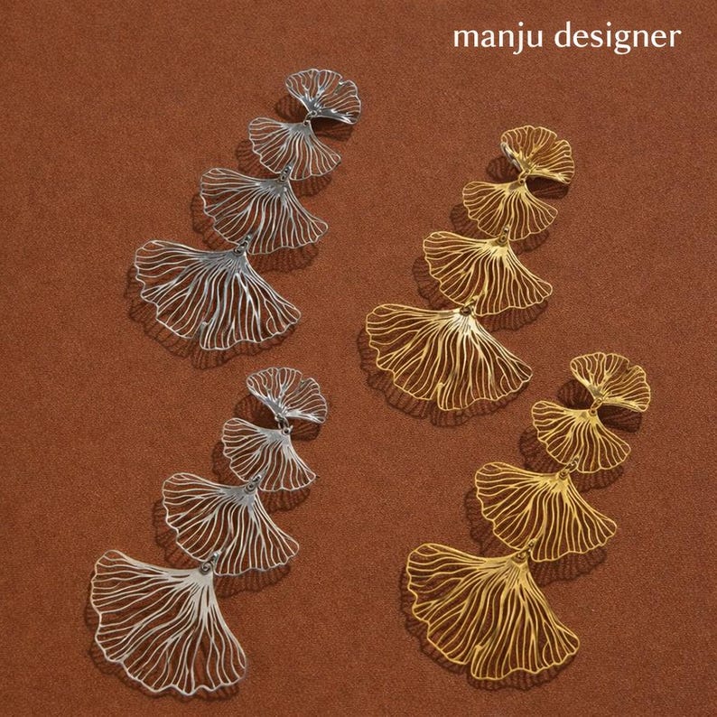 Elegant Ginkgo Leaf Earrings Silver & Gold-Plated ,Lightweight Statement Jewelry ,Unique Nature-Inspired Design, Perfect for Gift Giving image 2