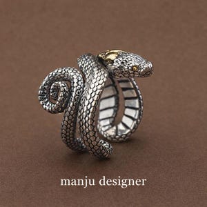 Silver Tone Snake Ring • Adjustable Serpent Ring • Coiled Snake Jewelry • Gothic Animal Ring • Unique Reptile Statement Ring for Men & Women