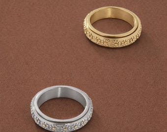 Floral Spinner Ring, Anxiety Relief Fidget Ring, Rotating Band Ring, Stress Relief Jewelry, Unisex Meditation Ring Gift