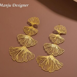 Elegant Ginkgo Leaf Earrings Silver & Gold-Plated ,Lightweight Statement Jewelry ,Unique Nature-Inspired Design, Perfect for Gift Giving image 3