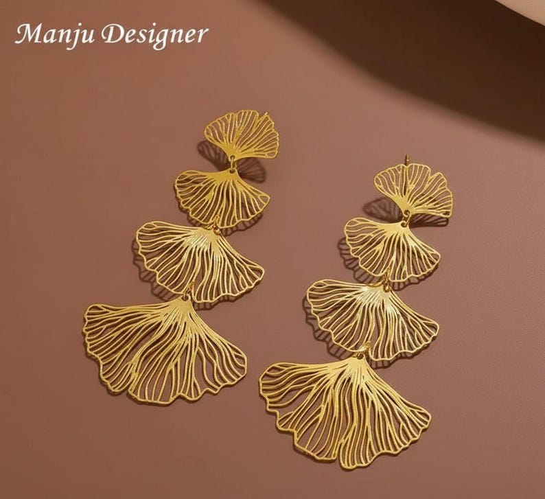 Elegant Ginkgo Leaf Earrings Silver & Gold-Plated ,Lightweight Statement Jewelry ,Unique Nature-Inspired Design, Perfect for Gift Giving image 3