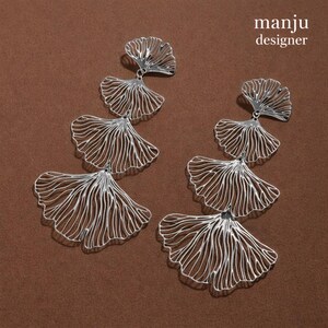 Elegant Ginkgo Leaf Earrings Silver & Gold-Plated ,Lightweight Statement Jewelry ,Unique Nature-Inspired Design, Perfect for Gift Giving image 4