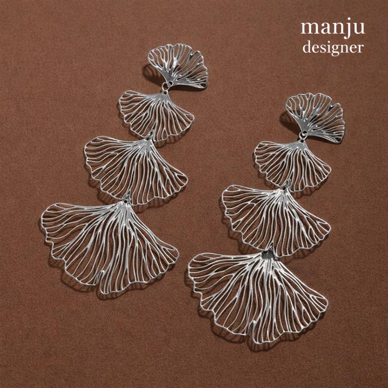 Elegant Ginkgo Leaf Earrings Silver & Gold-Plated ,Lightweight Statement Jewelry ,Unique Nature-Inspired Design, Perfect for Gift Giving image 4