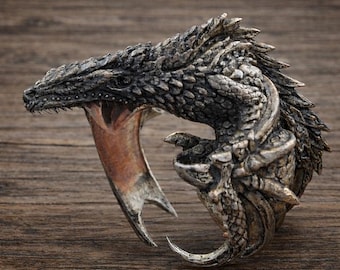 Silver Dragon Ring – Fantasy Creature Ring, Gothic Dragon Jewelry, Adjustable Statement Ring, Mythical Beast Accessory, Unique Gift