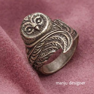 Anello gufo in argento - Gioielli vintage con animali del bosco, anello boho, regalo con spirito di saggezza per uomini e donne
