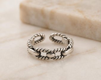 Anillo tipo brazalete con cuerda trenzada, anillo abierto ajustable, anillo vintage bohemio llamativo, anillo unisex en tono plateado, regalo de joyería minimalista para el día a día.