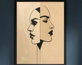 Lámina minimalista de dos caras: Decoración moderna beige para el hogar (descarga digital)
