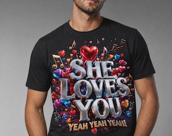 Camiseta de los Beatles "She Loves You" / Merchandising clásico de rock retro