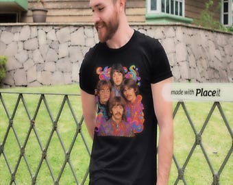 Beatles Inspired Psychedelic T-Shirt | Retro 1960s Style Rock Music Tee | Vintage Colorful Graphic Shirt, Gender-Neutral Adult Tops
