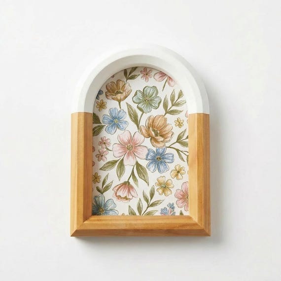 Arched 4x6 Solid Pine Photo Frame, White and Natural Wood Picture Frame, Cottage Style Home Decor Frame