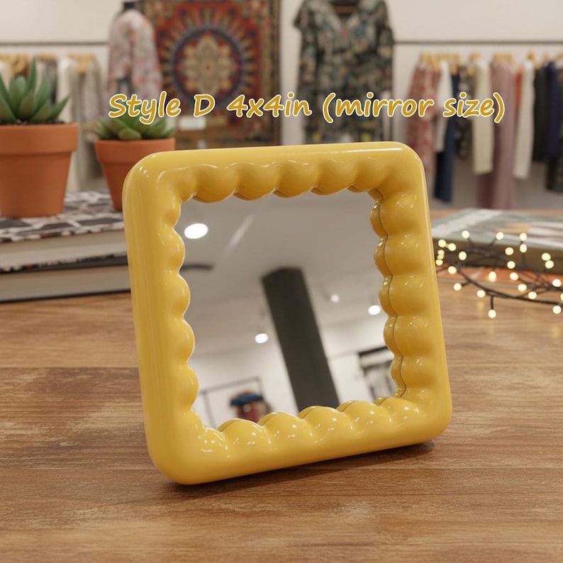 Colorful Wavy Mirror Set, Funky Irregular Wall Mirrors, Playful Accent Decor for Bedroom Entryway Style D: 4x4in