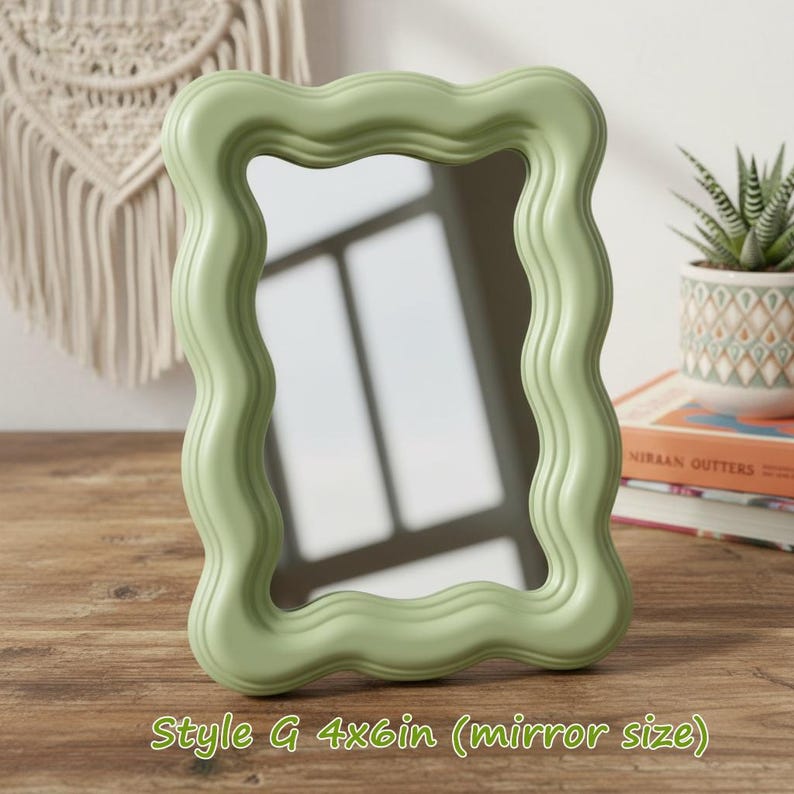 Colorful Wavy Mirror Set, Funky Irregular Wall Mirrors, Playful Accent Decor for Bedroom Entryway Style G: 4x6in