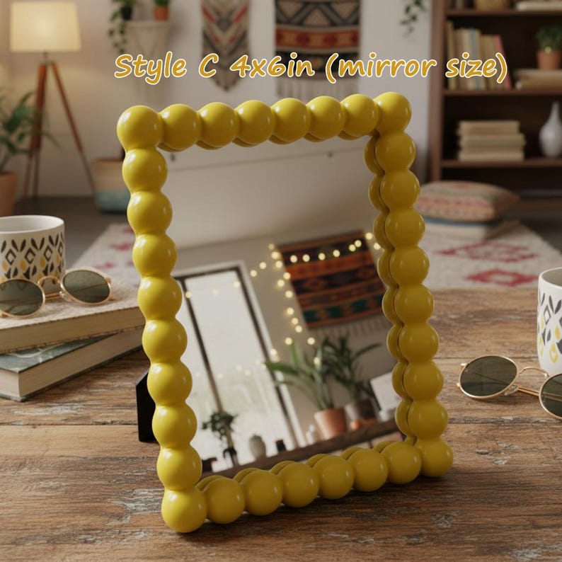 Colorful Wavy Mirror Set, Funky Irregular Wall Mirrors, Playful Accent Decor for Bedroom Entryway Style C: 4x6in