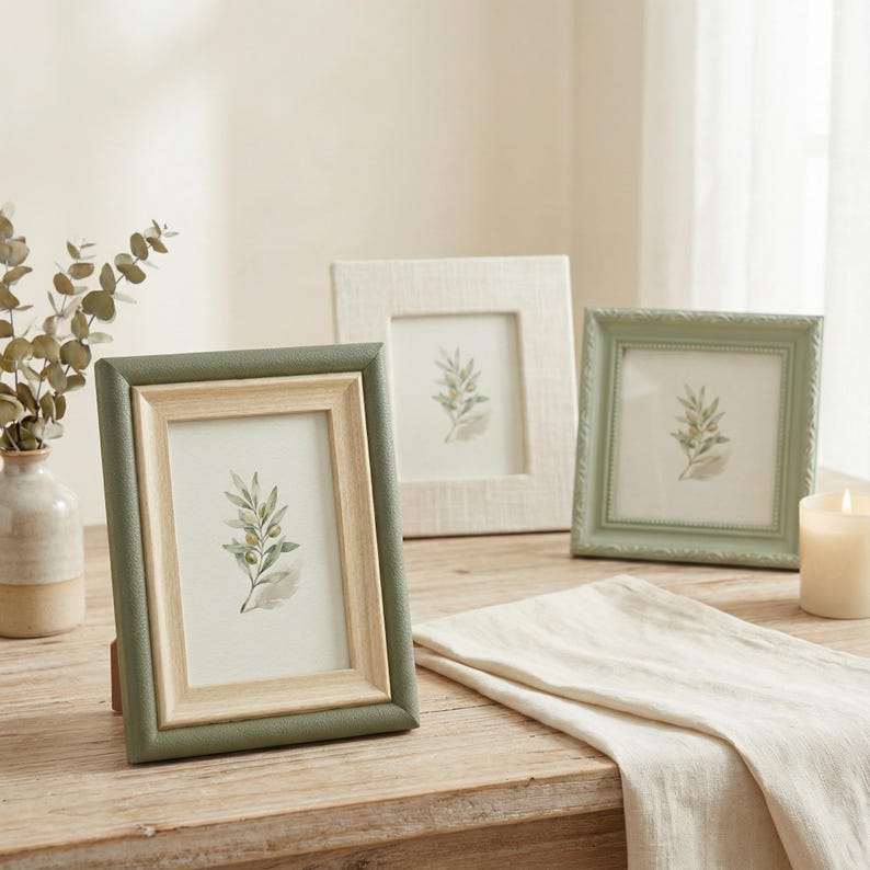 Frame Green Three Muted Green Photo Frame – Minimal Botanical Frame With Calm Presence - Etsy