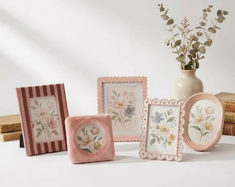 Blush Pink Photo Frames – Cottagecore Decorative Frame Set – 4x4 4x6 5x7 – Available Individually or Set of 5